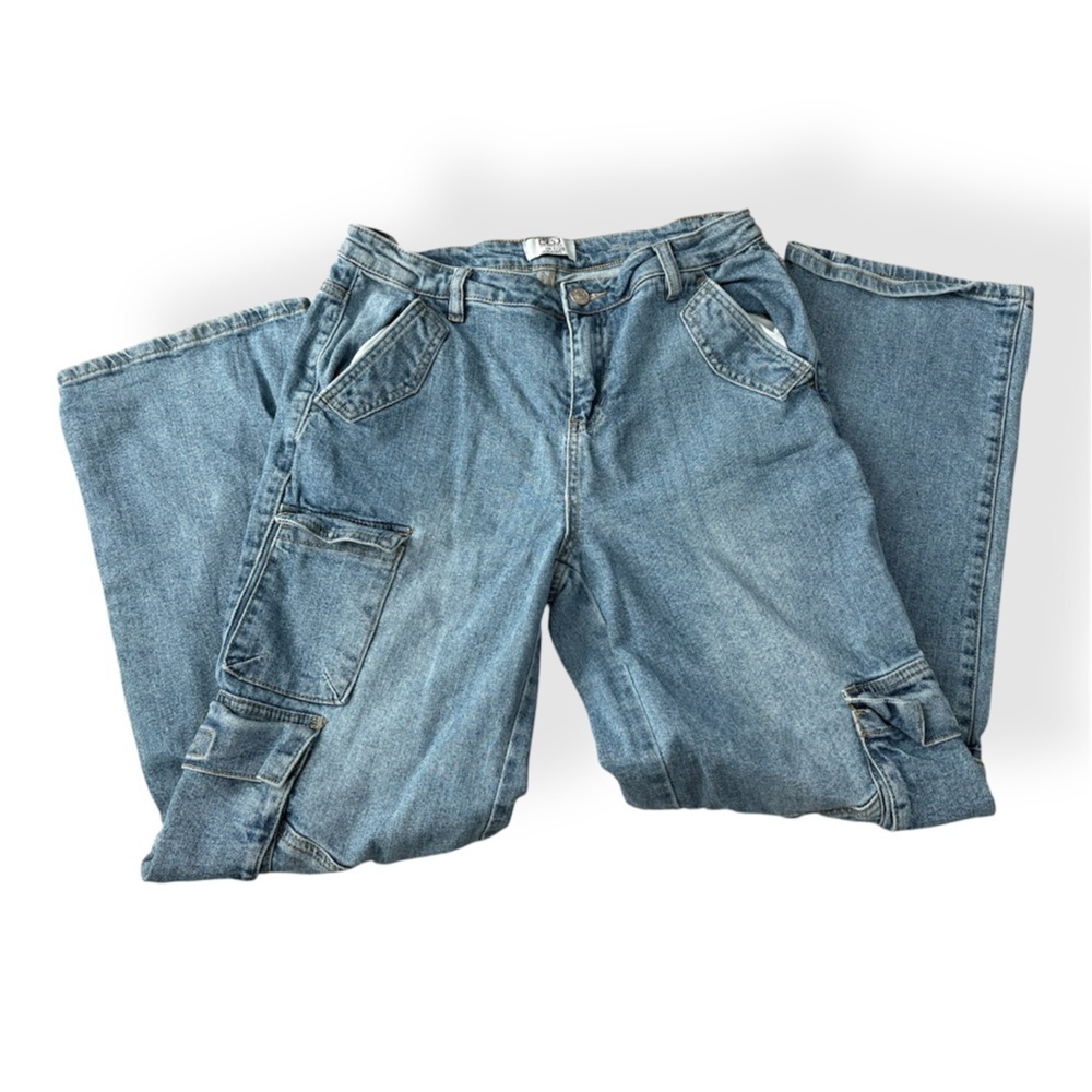 BBJ Women’s Wide Leg Cargo Denim Pocket Jeans